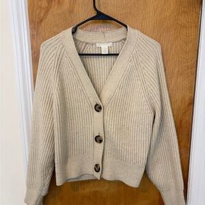 H&M Cream Ribbed Button-Up Cardigan